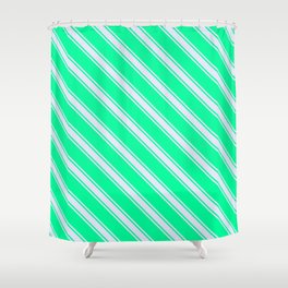 [ Thumbnail: Green & Lavender Colored Lined Pattern Shower Curtain ]