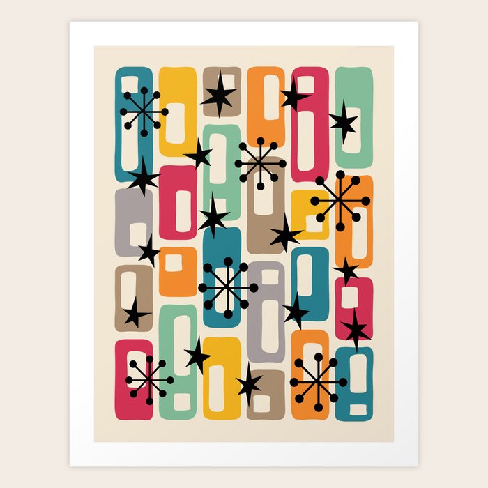 70s style poster Retro decor abstract rainbow arch wall art