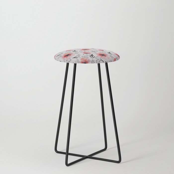 Pretty Watercolor Pink Floral Pattern Counter Stool