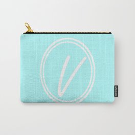 Monogram - Letter V on Celeste Cyan Background Carry-All Pouch | Initial, Cyansolidcolor, Cyaninitial, White, Solidcolor, Vmonogram, Celestecyaninitial, Whiteinitial, Letterv, Monogram 