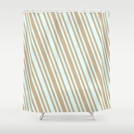 [ Thumbnail: Light Cyan & Tan Colored Striped Pattern Shower Curtain ]