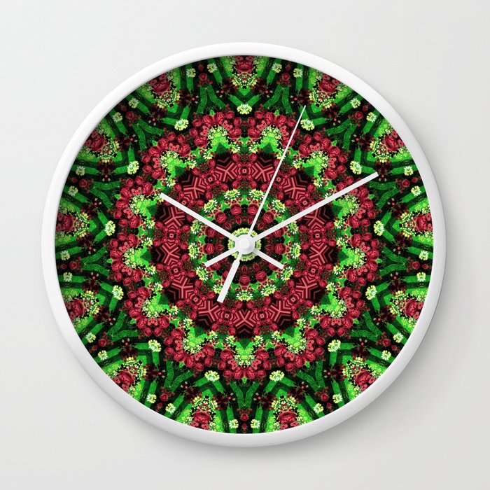 Red and Green Kaleidoscope by Pamela Arsena Wall Clock