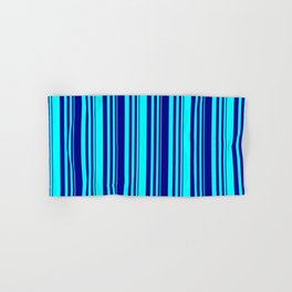 [ Thumbnail: Aqua & Dark Blue Colored Stripes/Lines Pattern Hand & Bath Towel ]