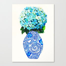 Blue hydrangea chinoiserie vase Canvas Print