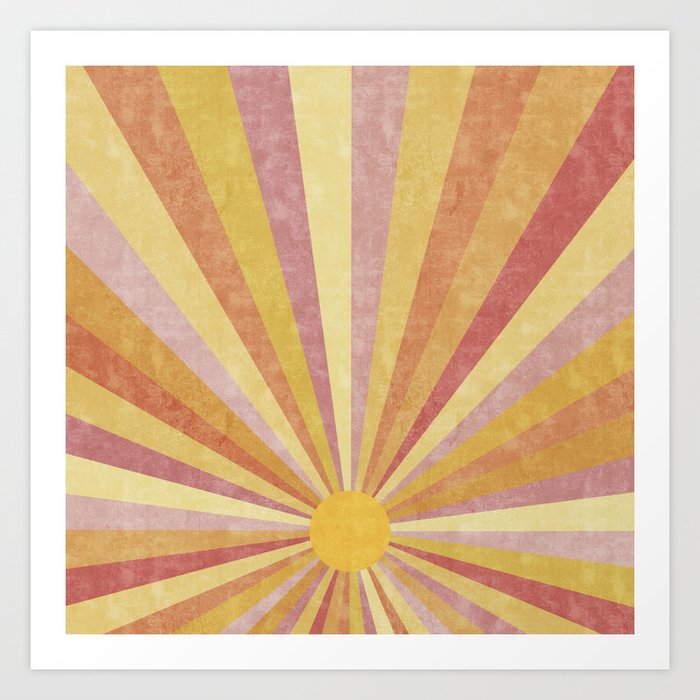 Shine On | Boho Sun Ray Design | Yellow and Pink Sunshine Illustration Art Print
