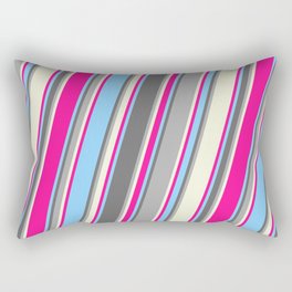 [ Thumbnail: Colorful Light Sky Blue, Dim Grey, Dark Grey, Beige, and Deep Pink Colored Pattern of Stripes Rectangular Pillow ]