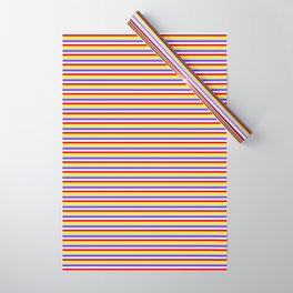[ Thumbnail: Eye-catching Red, Yellow, Powder Blue, Purple & Mint Cream Colored Stripes Pattern Wrapping Paper ]