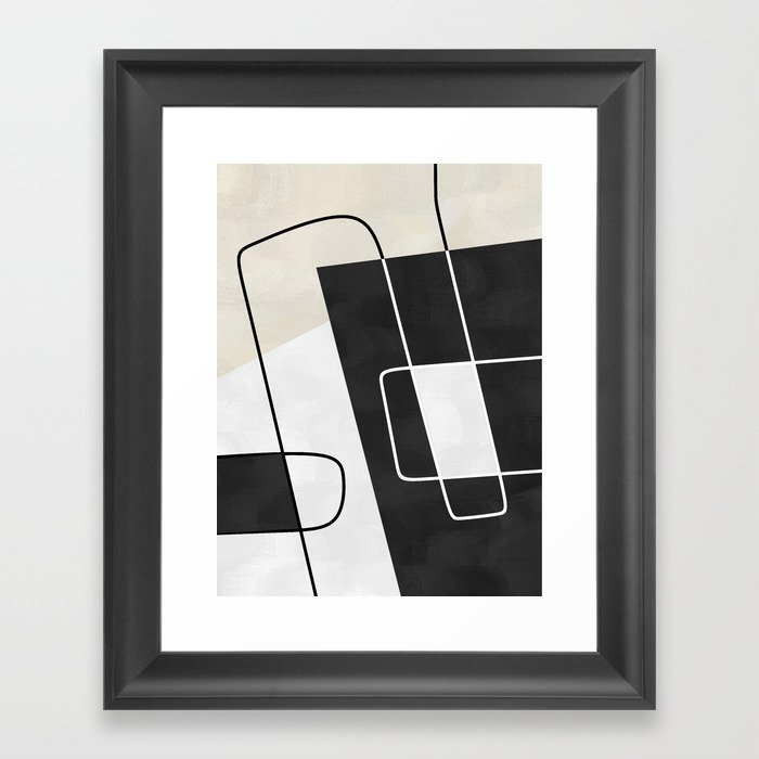 Modern Contemporary Abstract Black White and Beige No8 Framed Art Print