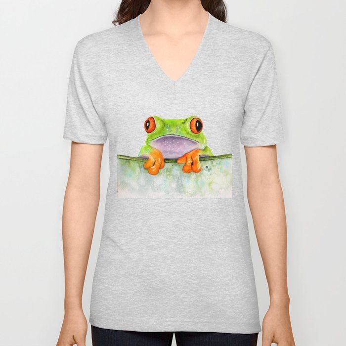 frog behind leaf  V Neck T Shirt