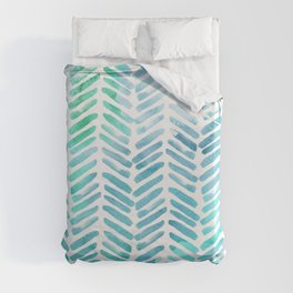 Handpainted Chevron pattern - light green and aqua - stripes Duvet Cover