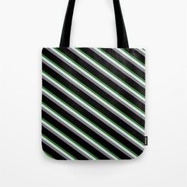 [ Thumbnail: Light Salmon, Forest Green, Lavender, Gray, and Black Colored Stripes/Lines Pattern Tote Bag ]