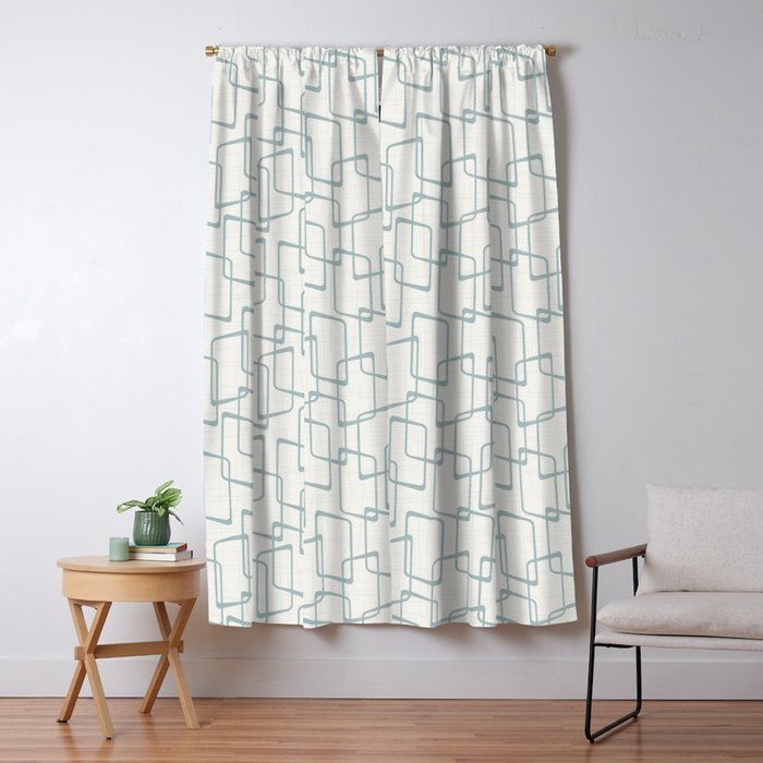 Reverse Dusty Blue Gray Retro Geometric Pattern Blackout Curtain