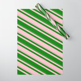 [ Thumbnail: Pink and Green Colored Striped/Lined Pattern Wrapping Paper ]