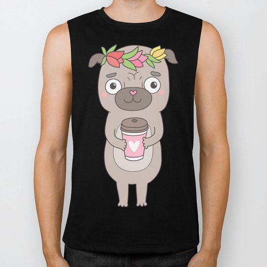 Pug and coffee Biker Tank