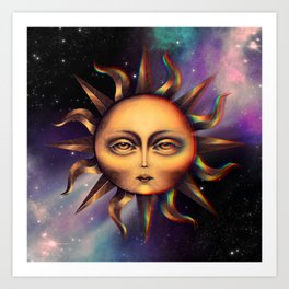 Sun with face illustration - Space background Art Print