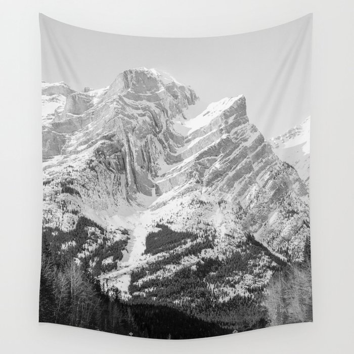 Rocky Mountains Black and White Wall Tapestry
