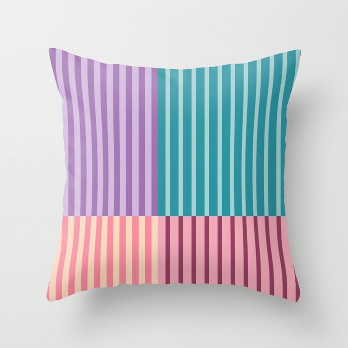 Retro Color block stripes 1 - Green, Purple, Orange and red Throw Pillow