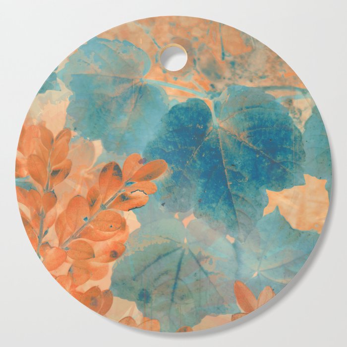 Blue and Orange Autumn Leaves Cutting Board