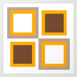 Brown, orange and white checkered pattern Art Print