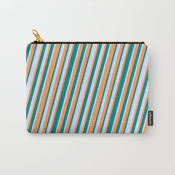 Brown, Teal, and Lavender Colored Lined Pattern Carry-All Pouch