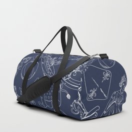 Navy Blue and White Toys Outline Pattern Duffle Bag
