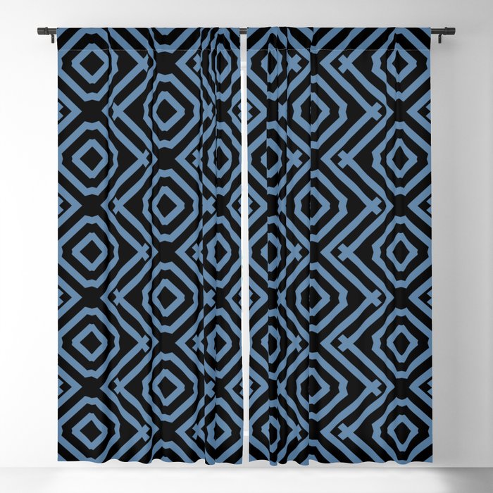 Blue and Black Vertical Stripe Diamond Pattern - Diamond Vogel 2022 Color of the Year Zenith 0647 Blackout Curtain