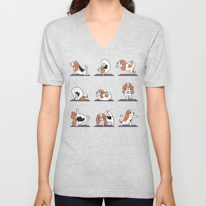Basset Hound yoga V Neck T Shirt by Huebucket Society6
