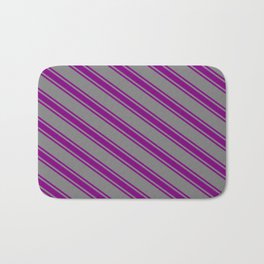 [ Thumbnail: Grey & Purple Colored Stripes Pattern Bath Mat ]