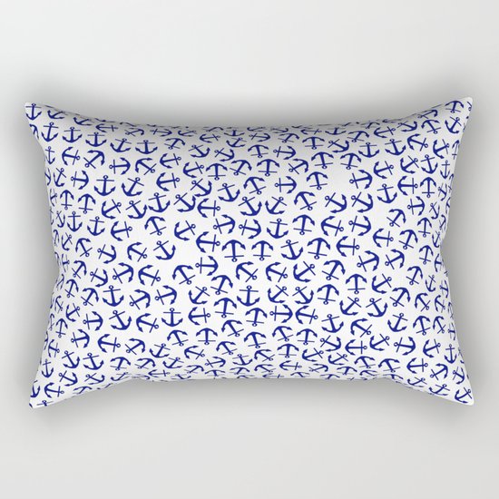 Maritime Anchors pattern- blue anchor on white background #Society6 Rectangular Pillow