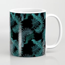 Fern Fronds (Black Glow) - Frost Coffee Mug | Graphicdesign, Leaves, Leaf, Repeating, Fern, Digital, Black, Frond, Green, Botanical 