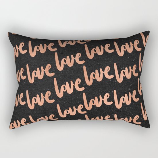 Love Rose Gold Pink on Black Rectangular Pillow