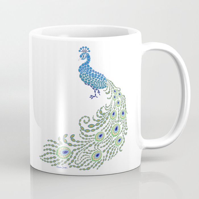 Jeweled Peacock on White Coffee Mug