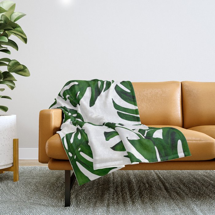 Simply Tropical Palm Leaves in Jungle Green Throw Blanket by