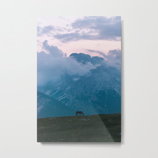 Mountain Sunset Horse - Landscape Wildlife Photography Metal Print