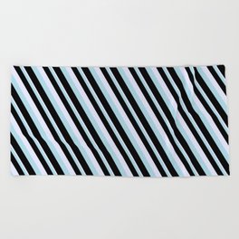 [ Thumbnail: Lavender, Light Blue, and Black Colored Lined Pattern Beach Towel ]