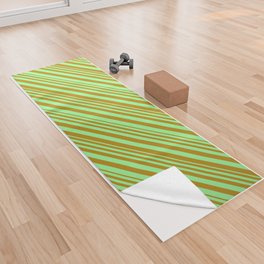 [ Thumbnail: Green & Dark Goldenrod Colored Stripes/Lines Pattern Yoga Towel ]