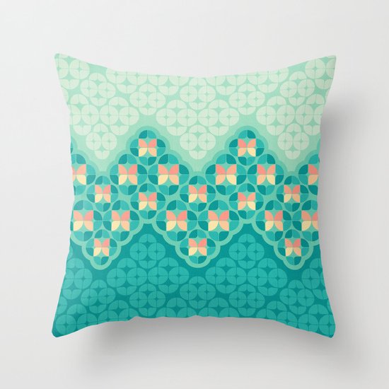 Blue Garden Pattern Throw Pillow