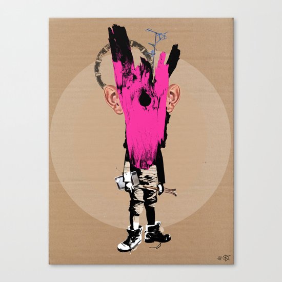 Crazy Pink Wooden Deer Head Kid Collage Canvas Print
