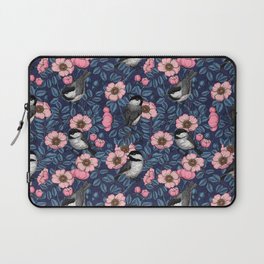 Chickadeed in the wild rose in pink and blue Laptop Sleeve