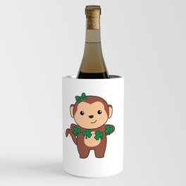 Monkey With Shamrocks Cute Animals For Luck Wine Chiller