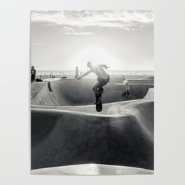 Horizontal Skateboarding Poster Print in Black and White Venice Skatepark Poster