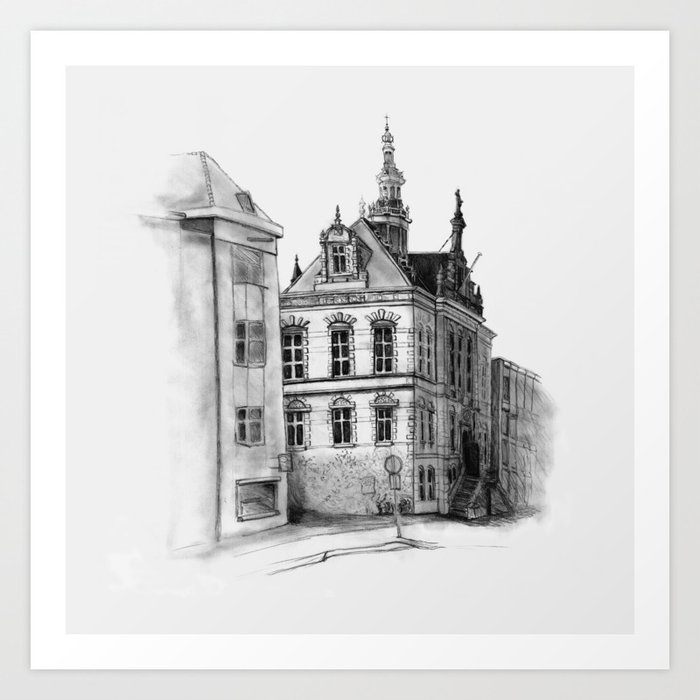 Old building on the Amstel Amsterdam Art Print