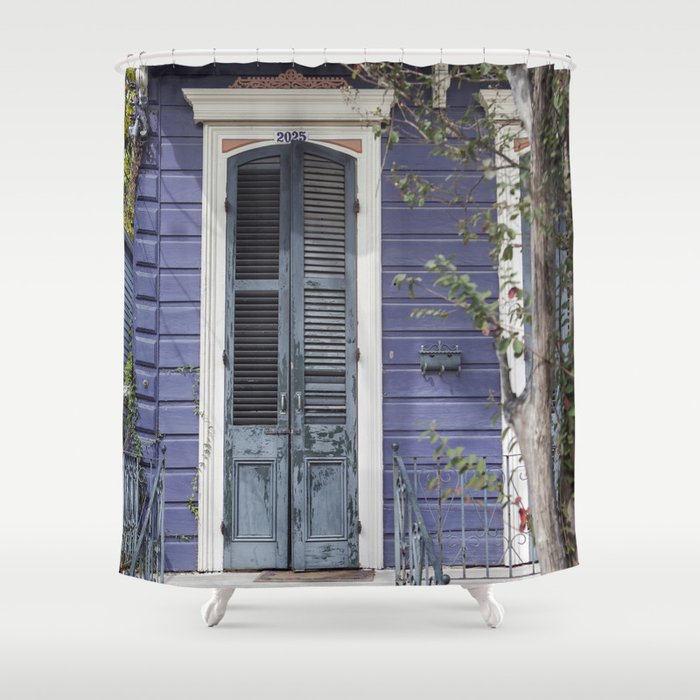 New Orleans Blue Marigny Door Shower Curtain