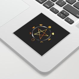 Phases of the moon and golden pentacle Sticker