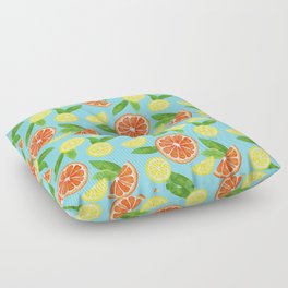 Summer Citrus and Leaves - Blue Floor Pillow