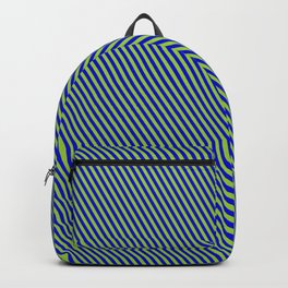 [ Thumbnail: Blue & Green Colored Stripes/Lines Pattern Backpack ]
