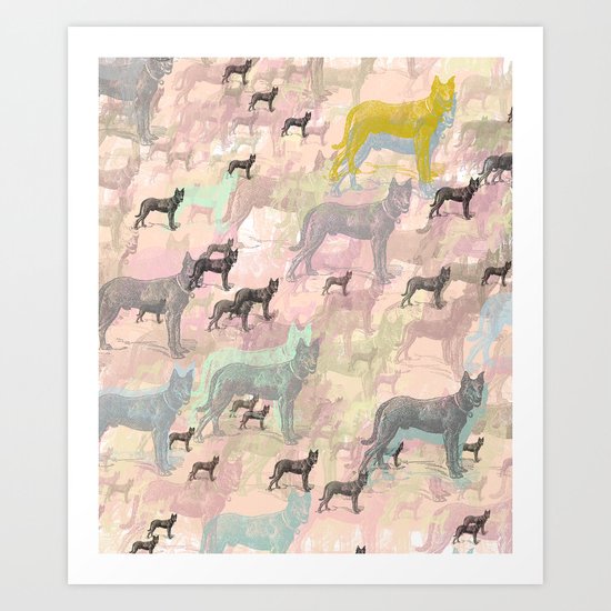Sky Dogs - Abstract Geometric pink mauve mint grey orange Art Print