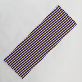 [ Thumbnail: Bisque, Black, Goldenrod, and Blue Colored Pattern of Stripes Yoga Mat ]