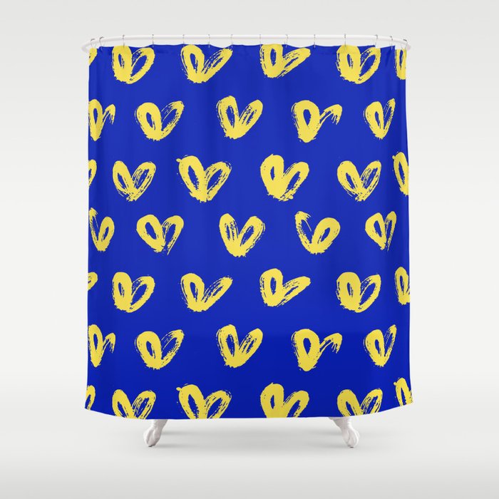 Illuminating Yellow Hearts Pantone 2021 on Navy Shower Curtain