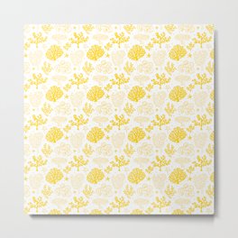 Yellow Coral Silhouette Pattern Metal Print